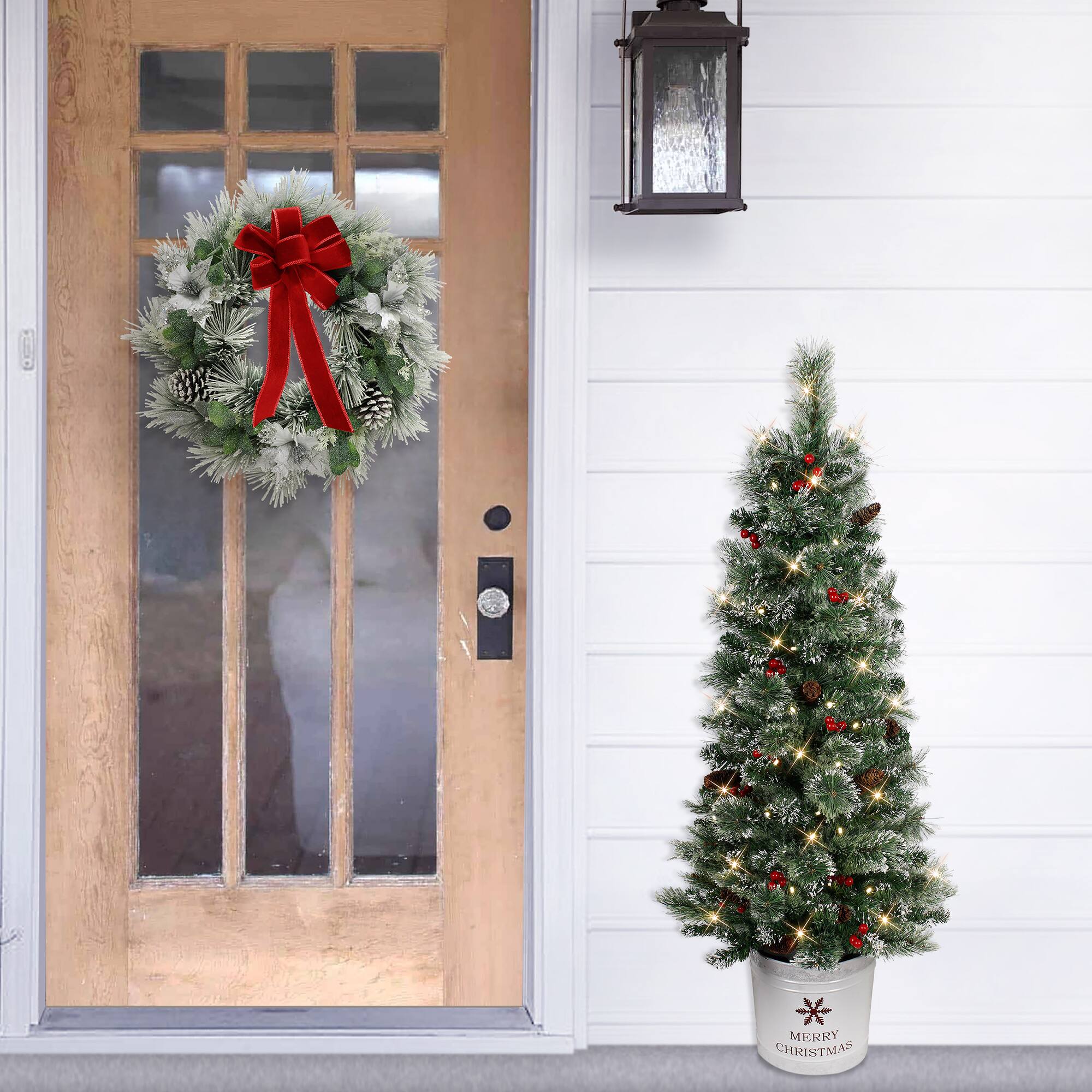 4.5ft. Pre-Lit Potted Pine Artificial Christmas Tree